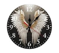FekiLoot Angel Wing Wall Clock Round for Home, Battery Operated Wall Clocks for Bedroom, Fashionable Silent Non-Ticking Clock 30 * 30cm with Arabic Numeral for Kitchen White