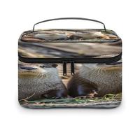 FekiLoot Animal Cute Brown Otters Makeup Bag Large Capacity Travel Cosmetic Bag Lightweight Hand-held Toiletry Bags Portable Cosmetic Pouch Cute Make Up Pouch for Women