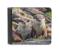FekiLoot Animal Cute Brown Otters Wallet Large Capacity Slim Bifold Wallet with Multiple Card Slots PU Leather Men Purse