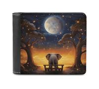 FekiLoot Animal Elephant Owl Tree Moon Star PU Leather Wallet Bifold Wallet Front Pocket Wallets Fashion Purse Slim Billfold Credit Card Holder