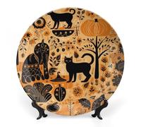 FekiLoot Animals And PumpkinsDecorative Ceramic Plate Dinner Plate for Salad Dessert Round Display Plate Decorative Porcelain Dish Wall Ornament Microwave Oven Dishwasher Safe Gift 6inch