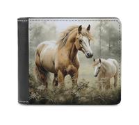 FekiLoot Animals Embroidery Paintings Horses PU Leather Wallet Bifold Wallet Front Pocket Wallets Fashion Purse Slim Billfold Credit Card Holder