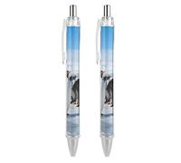 FekiLoot Antarctic Penguin Group Ballpoint Pens Retractable Ball Point Pens Smooth-Flowing Black Ink 0.5mm Writing Pen Black Ink Pen for Men Women 2 PCS