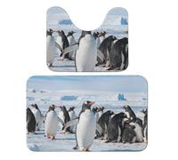 FekiLoot Antarctic Penguin Group Bath Rug Mat 2 Piece Set 19.7"x31.5" Super Absorbent Bathroom Rugs with U Shaped Contour Bathroom Mat Washable Bath Mats, Non-Slip Backing for Toilet Rug