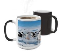 FekiLoot Antarctic Penguin Group Color Changing Mugs Heat Sensitive Coffee Mug 11 Oz Novelty Ceramic Cup with Handle Magic Cups Temperature Changing Coffee Tumblers for Women Men Funny Gifts