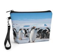 FekiLoot Antarctic Penguin Group Makeup Bag for Purse, Waterproof Funny Cosmetic Bag for Women, Zipper Travel Pouch Gift 8.9×5.7 Inch