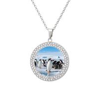 FekiLoot Antarctic Penguin Group Pendant Necklace for Women Men Elegant Diamond Circle Necklaces with 19.7 Inch Chain, Zinc Diamond Jewelry for Birthday Christmas Valentine's Day Gift, One size, Zinc