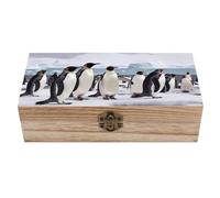 FekiLoot Antarctica Penguins Wooden Keepsake Box Wooden Box with Hinged Lid Decorative Storage Boxes Unique Gift Ideas for Men & Women （Size 7.9" X 3.9" X 2.3"）