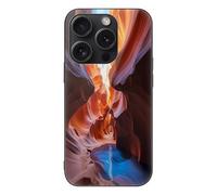 FekiLoot Antelope Canyon for iPhone 15 Case Tempered Glass TPU Back Panel Shockproof with Anti-Fingerprint Phone Cover Black