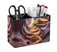 FekiLoot Antelope Canyon Pen Holder Double Compartments PU Leather Pencil Storage Box Square Desk Stationery Organizers Remote Control Accessories Container for Home Office
