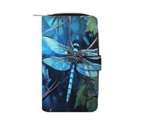 FekiLoot Art Blue Dragonfly Wallet Large Capacity Travel Double Fold Wallets Portable Zipper Leather Purse for Women Men