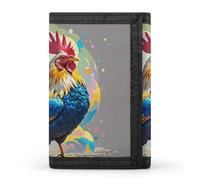FekiLoot Art Colorful Chicken Trifold Wallet Slim Credit Card Holder Stylish Trifold Billfold Minimalist Front Pocket Friendly Purses