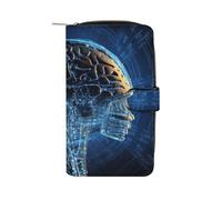 FekiLoot Artificial Intelligence Brain Leather Long Wallet 12 Card Slot Travel Long Purse Clutch Wallet with Zip Credit Card Holder