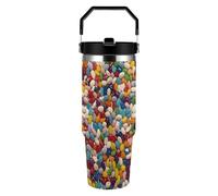 FekiLoot Assorted Jelly Beans 30oz Tumbler with Handle And Flip Straw Lid Double Wall Travel Leak-proof Coffee Mug Stainless Steel Vacuum Insulated Coffee Tumblers Cup for Hot And Cold Drinks