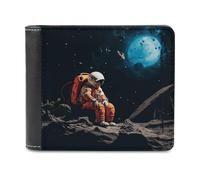 FekiLoot Astronaut Crashed on The Moon Wallet Large Capacity Slim Bifold Wallet with Multiple Card Slots PU Leather Men Purse