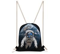 FekiLoot Astronaut & Earth Drawstring Backpack Sports Gym Bag Drawstring Bags Foldable Backpack for Women Men