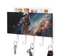 FekiLoot Astronaut Flying in Space Key Holder for Wall Adhesive Key Hanger with 5 Hooks Wall Mounted PU Leather Key Storage Organizer Towel Hook for Entryway Hallway Living Room Office