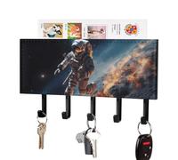 FekiLoot Astronaut Flying in Space Key Holder for Wall Adhesive Key Hanger with 5 Hooks Wall Mounted PU Leather Key Storage Organizer Towel Hook for Entryway Hallway Living Room Office