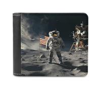 FekiLoot Astronaut Landing on The Moon PU Leather Wallet Bifold Wallet Front Pocket Wallets Fashion Purse Slim Billfold Credit Card Holder