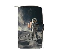 FekiLoot Astronaut Landing on The Moon Wallet Large Capacity Travel Double Fold Wallets Portable Zipper Leather Purse for Women Men
