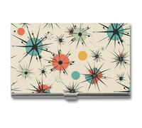 FekiLoot Atomic Stars Retro Pattern Business Card Holder for Men & Women Professional Stainless Steel Business Card Case Large Capacity Slim Purse Name Cards Holders Buckle Style Shut
