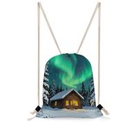 FekiLoot Aurora Cabin Drawstring Backpack Sports Gym Bag Drawstring Bags Foldable Backpack for Women Men