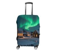 FekiLoot Aurora Nordic Town Travel Luggage Cover Stretchable Airplane Suitcase Protector Sleeve Universal Washable Fit for 19-32 Inch Checked Baggage,Water Resistant Durable Luggage Protector, white