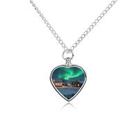 FekiLoot Aurora Nordic Town Urn Necklaces for Ashes Personalized Human Pet Cremation Jewelry Keepsake Locket Heart Pendant with Filling Kit Memorial Gift for Dog Cat Lover Women Men