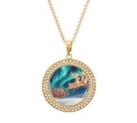 FekiLoot Aurora Reindeer Team Pendant Necklace for Women Men Elegant Diamond Circle Necklaces with 19.7 Inch Chain, Zinc Diamond Jewelry for Birthday Christmas Valentine's Day Gift, One Size, Zinc