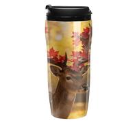 FekiLoot Autumn Deer Antlers Insulated Tumbler Reusable Plastic Iced Coffee Cup with Lid Double Walled Hot Coffee Travel Mug Gifts for Women Men BPA Free 12 Oz