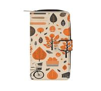 FekiLoot Autumn Doodles Wallet Large Capacity Travel Double Fold Wallets Portable Zipper Leather Purse for Women Men