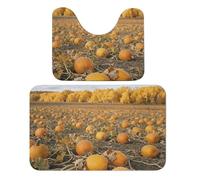 FekiLoot Autumn Pumpkin Field Bath Rug Mat 2 Piece Set 19.7"x31.5" Super Absorbent Bathroom Rugs with U Shaped Contour Bathroom Mat Washable Bath Mats, Non-Slip Backing for Toilet Rug