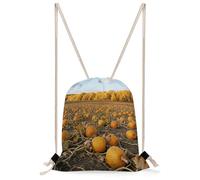 FekiLoot Autumn Pumpkin Field Drawstring Backpack Sports Gym Bag Drawstring Bags Foldable Backpack for Women Men