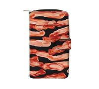 FekiLoot Bacon Pattern Leather Long Wallet 12 Card Slot Travel Long Purse Clutch Wallet with Zip Credit Card Holder