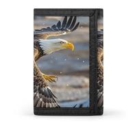 FekiLoot Bald Eagle Flying Trifold Wallet Slim Credit Card Holder Stylish Trifold Billfold Minimalist Front Pocket Friendly Purses
