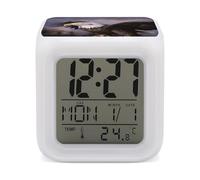 FekiLoot Bald Eagle Small Digital Alarm Clock with Date Temperature Large LED Display Number with 7 Colors Changing Desk Clock for Bedroom Bedside Nightstand