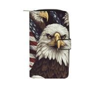 FekiLoot Bald Eagle Wallet Large Capacity Travel Double Fold Wallets Portable Zipper Leather Purse for Women Men