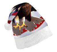 FekiLoot Bald Eagle with American Flag 2.Christmas Hat Cap with Plush Trim Warm Xmas Hats Headwear for Winter Holiday Party Supply