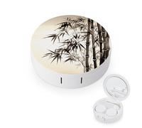 FekiLoot Bamboo Tree Image Chinese Calligraphy Contact Lens Cases, Cute Contact Lenses Lens Box Set Outdoor Mini Contact Lens Soak Storage Kit with Mirror Daily Vision Care And Outdoor Use