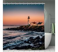 FekiLoot Bathroom Portland River Lighthouse Sunrise Shower Curtain Waterproof Polyester Bath Curtain 70"X 70" with Grommet & Hook Soft Modern Shower Curtains Light-Weight & Machine Washable