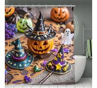 FekiLoot Bathroom Pumpkin Halloween Shower Curtain Waterproof Polyester Bath Curtain 70"X 70" with Grommet & Hook Soft Modern Shower Curtains Light-Weight & Machine Washable