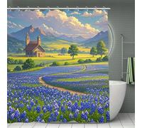 FekiLoot Bathroom Texas Bluebonnets Scenery Shower Curtain Waterproof Polyester Bath Curtain 70"X 70" with Grommet & Hook Soft Modern Shower Curtains Light-Weight & Machine Washable