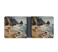 FekiLoot Beach on The Pacific Coast Leather Wallet Double-Sided Different Images Bifold Wallet Ultra Strong Stitching Slim Wallets