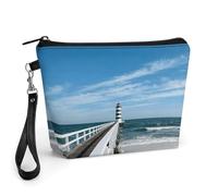 FekiLoot Beach Pier Lighthouse Makeup Bag for Purse, Waterproof Funny Cosmetic Bag for Women, Zipper Travel Pouch Gift 8.9×5.7 Inch