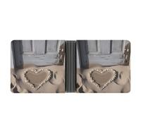FekiLoot Beach Sand Heart Door Leather Wallet Double-Sided Different Images Bifold Wallet Ultra Strong Stitching Slim Wallets