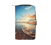 FekiLoot Beach Sunset Tranquil Wallet Large Capacity Travel Double Fold Wallets Portable Zipper Leather Purse for Women Men