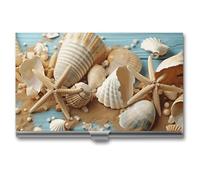 FekiLoot Beach Theme Seashells Card Holder Unisex Color Business Card Box Magnetic Travel Card Case Wallet Portable Business Card Carrier Suitable for Business Professionals Office