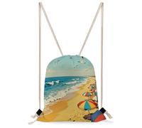 FekiLoot Beach Umbrella Drawstring Backpack Sports Gym Bag Drawstring Bags Foldable Backpack for Women Men