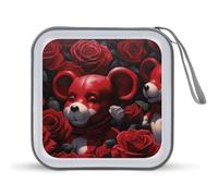 FekiLoot Bear Among The Roses CD Case Hard Plastic DVD Disc Cases Storage Binder Portable Zipper CD Case Holder Large Storage Disc Wallet Bag for Car Home Travel(40 Capacity)