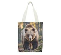 FekiLoot Bear Canvas Tote Bag Lightweight Medium Reusable Grocery Shopping Cloth Bag Multi-Purpose Tote Bags with Zipper Inner Pocket Large Capacity Shopping Bags